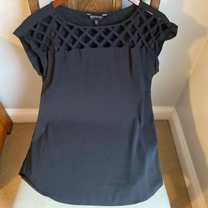 Express semi sheer lattice neck blouse